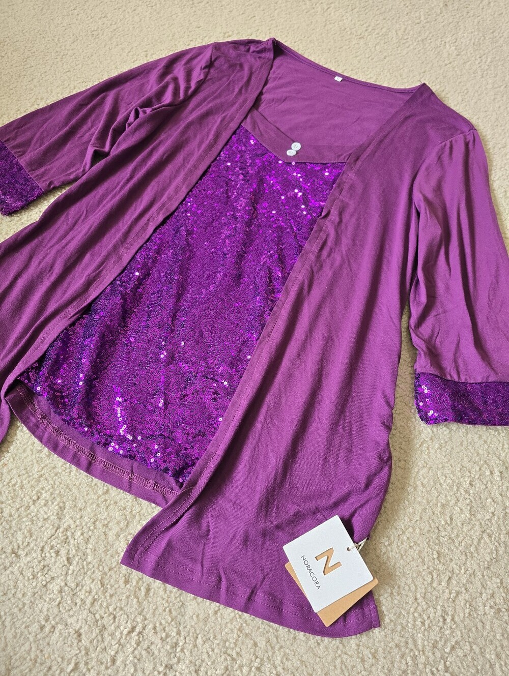 NWT Noracora Sequinned Long Sleeve Attached Looking Cardi Womens Size Xlarge